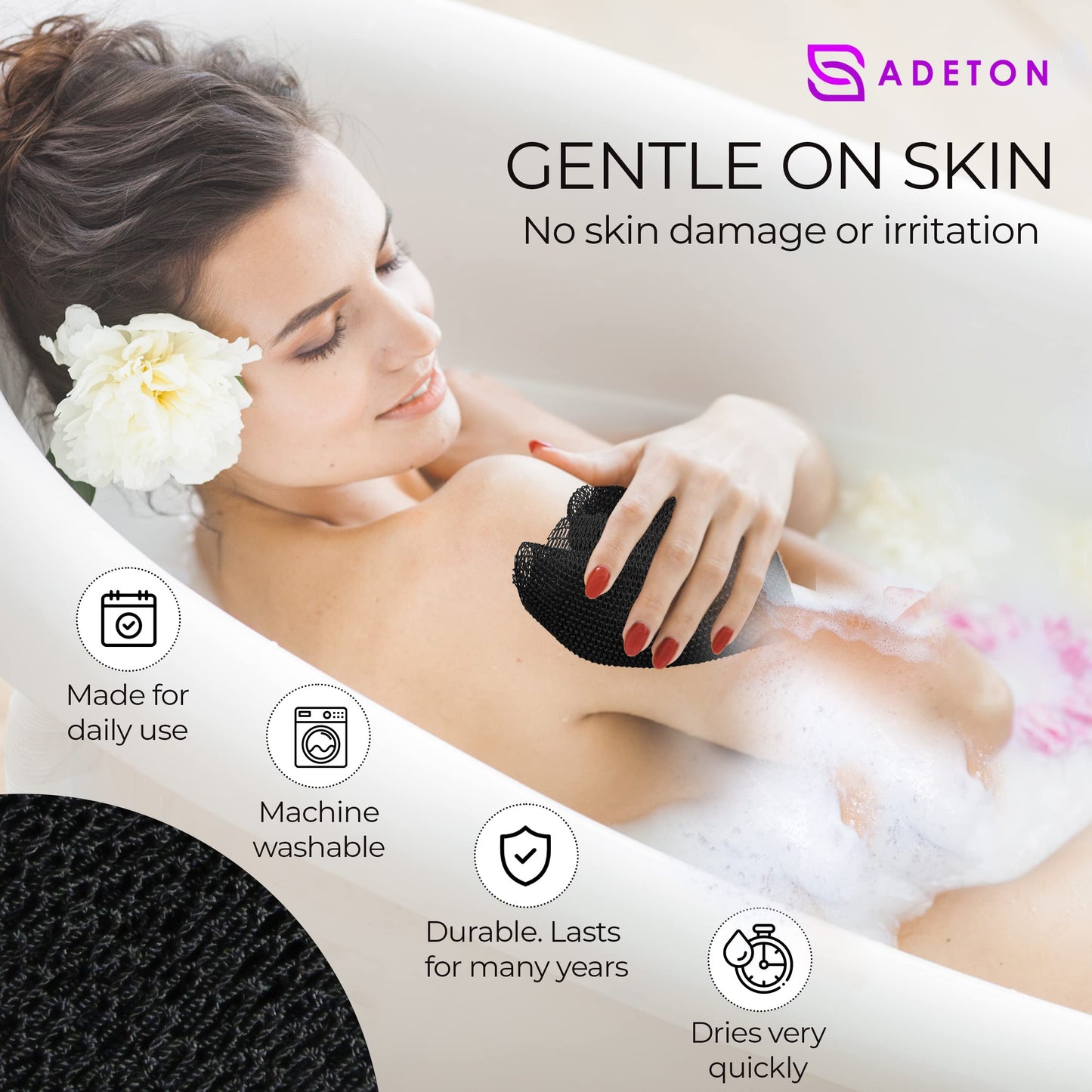 African Net Sponge Authentic with Knots, Exfoliating Bath Cloth, Real African Wash Net, Black Owned Sapo Afro Body Scrubber, Shower Essential Body Exfoliator, Large Deluxe Version (Black Large)