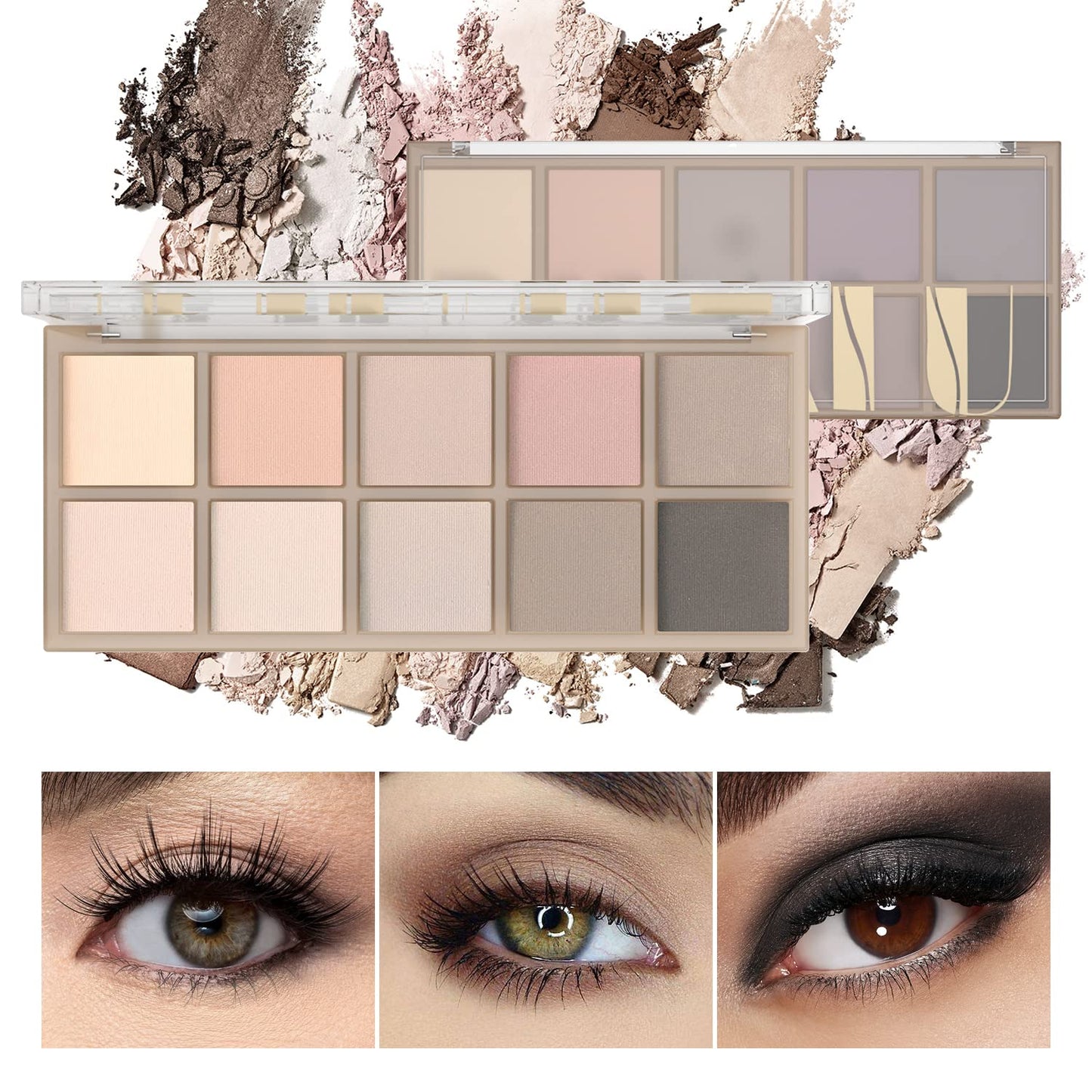 Sulily 10 Colors Matte Eyeshadow Palette, Gray Taupe Brown Nude Eye Shadow Makeup, Neutral Smokey Eye Shadowfor Older Women, Blendable,Long Lasting Waterproof Professional Beauty Makeup Kit, Cement