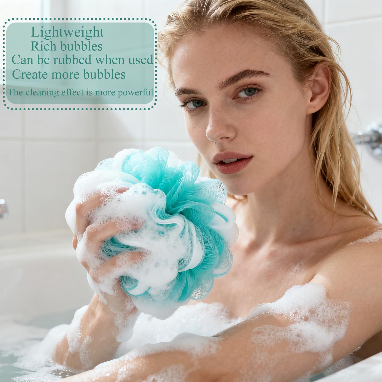 4 Pack Bath Loofah Sponge - 12cm/4.7 inch Large Shower Mesh Pouf, Soft Body Scrubber for Exfoliating & Cleansing, 40g Durable Shower Balls for Men Women, Bath Accessories