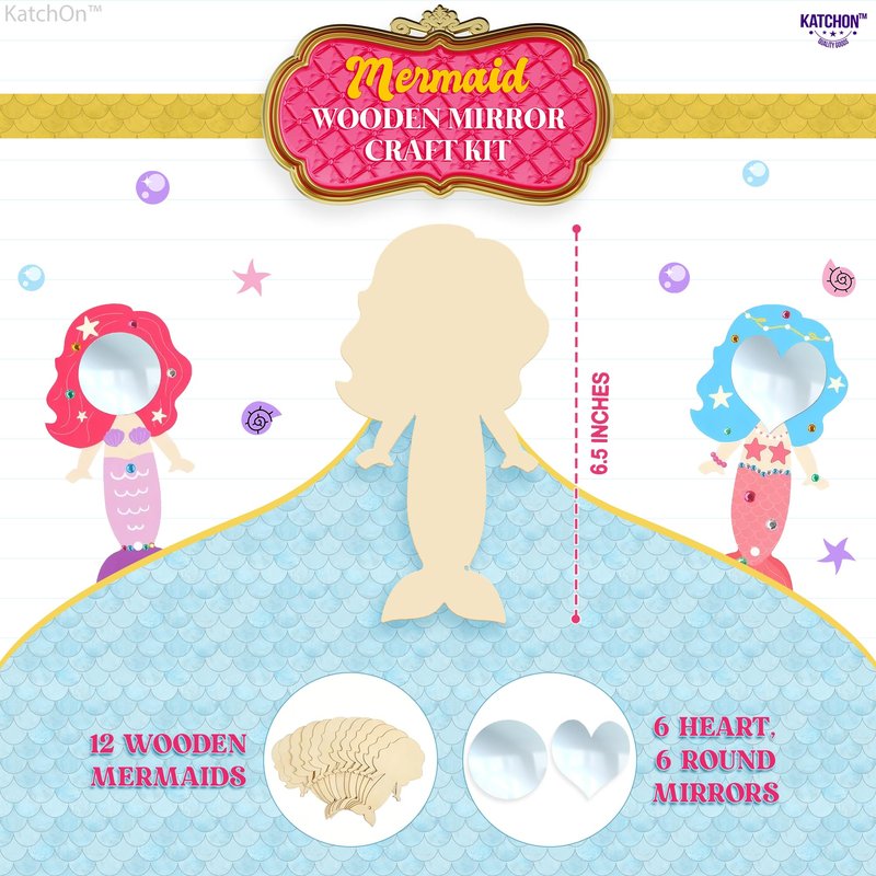 KatchOn, Mermaid Crafts Kit for Kids - 40 Pieces | DIY Paint Mermaid Party Favors for Girls, Pinata Stuffers, Wooden Mirror Craft for Kids | Birthday Party Games, Classroom Prizes, Art and Craft Gifts