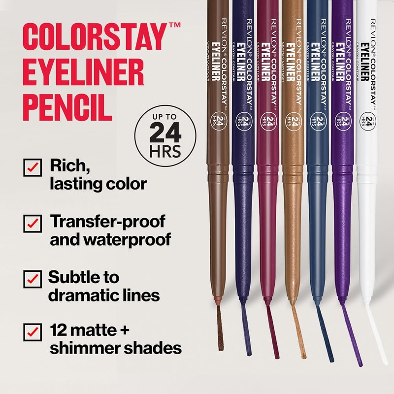 Revlon ColorStay Waterproof Eyeliner Pencil - Smudge-Proof, Long-Lasting Matte Finish | 201 Black, 2-Pack