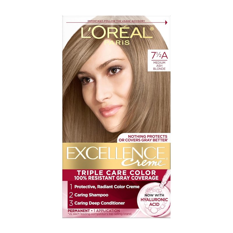 L'Oreal Paris Hair Dye - Excellence Crème 100% Gray Coverage with Hyaluronic Acid | 7.5A Medium Ash Blonde