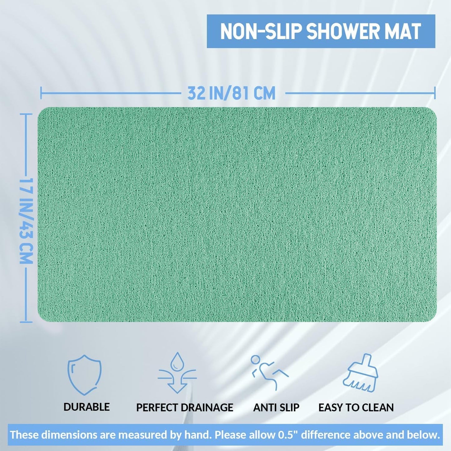 Hargiis Non-Slip Bathtub Mat, Anti Slip Shower Mat, Fast Drying Bathtub Mats, Foot Scrubber Mat, Anti Slip Mat for Tub, Floor, Bathroom, Kitchen, Home, Hotel (Light Green 32"×17")