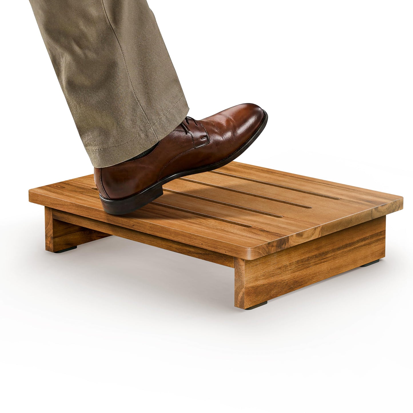 TINAMO 3.5" Acacia Wood One Step Stool for Adults (No Assemble Required)- 500 Lbs Wooden Step Stools Heavy Duty for High Bed Riser, Bathroom, Bedroom - Small Stepping Stool for Elderly, Seniors, Kids