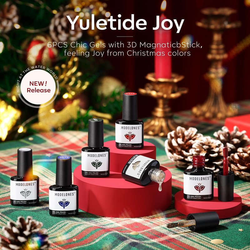 modelones Christmas Gel Nail Polish Set, Winter Cat Eye Red Dark Green Blue Glitter Gold Silver Gel Polish Kit Soak Off Nail Art Manicure Home Gift for Women Girls