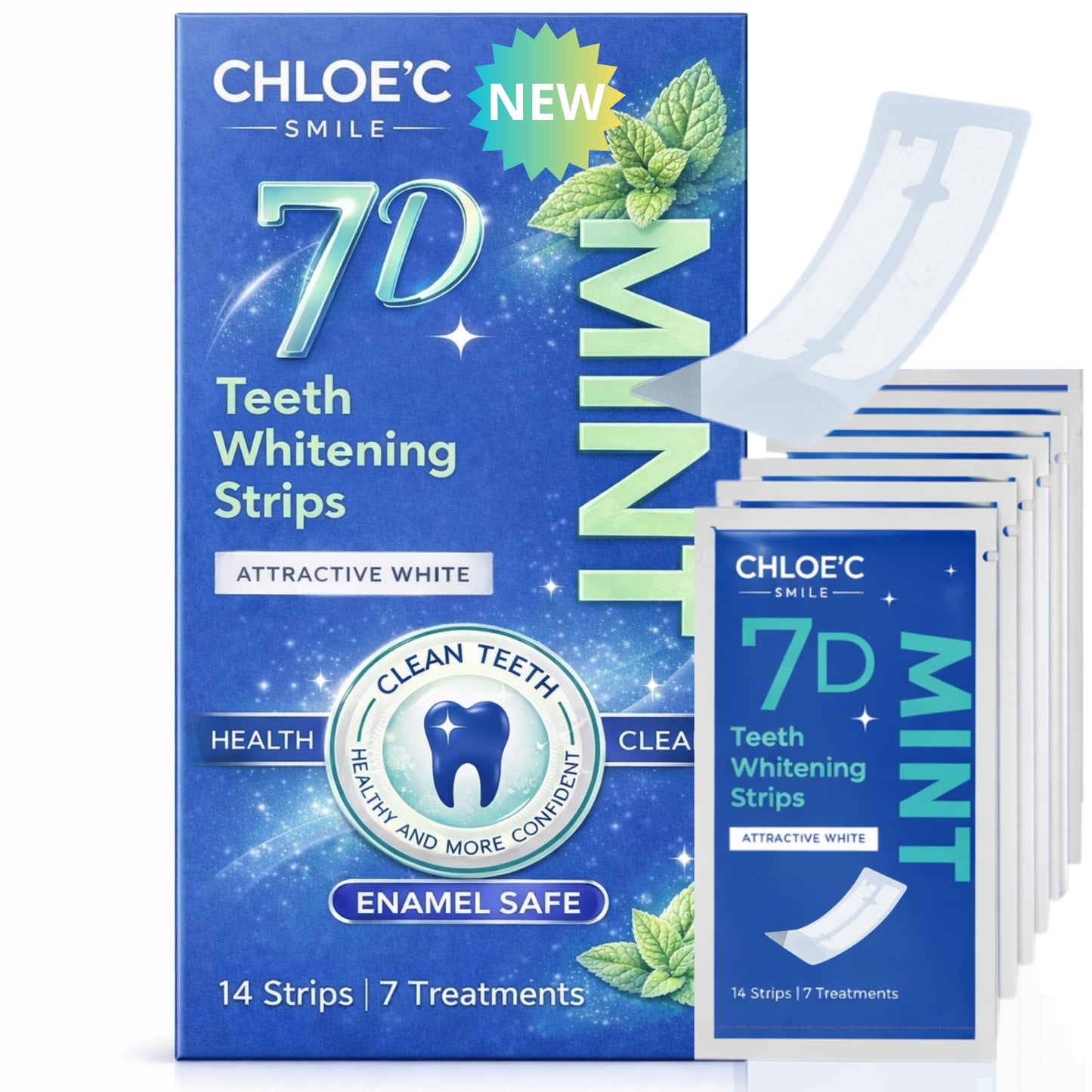 Teeth Whitening Strips | 14 Strips - 7-Day Mint-Flavored Treatments for Sensitive Teeth | Non-Toxic Whitening Strips | Enamel Safe & Peroxide-Free | Removes Stains in 7 Days | Teeth Whitening