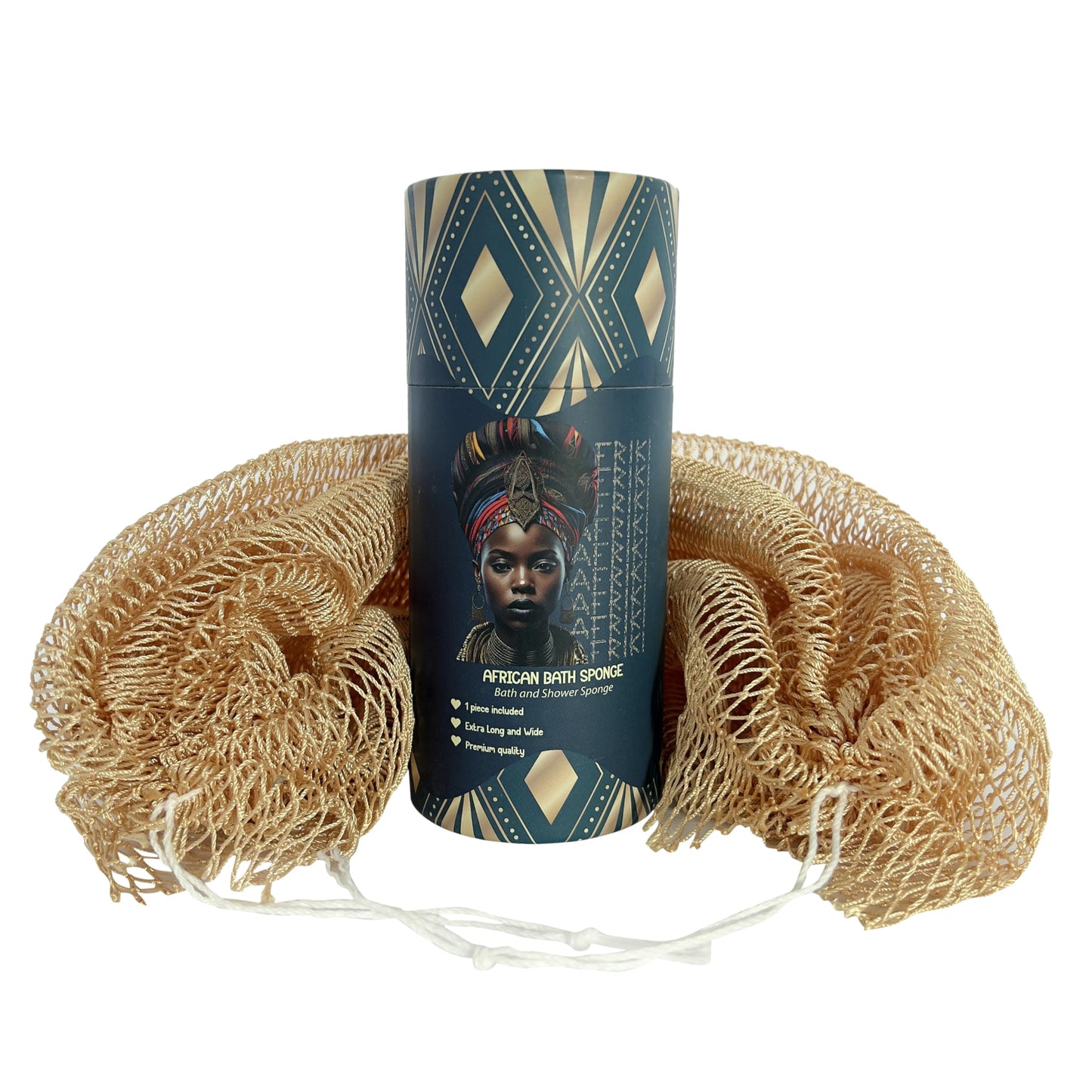African Net Sponge, Premium Authentic Exfoliating Body Scrubber, Extra Long Stretch Bath Sponge for Shower, Deep Exfoliating Washcloth for Smooth Skin, 1 Pack (Champagne Gold)