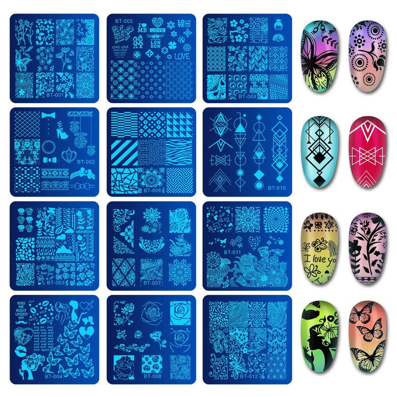 Biutee Nail Stamping Plates Set 12pcs Nail Plates 1stamper 1scraper 1storage bag Nail plate Template Image Plate Stencil Nails Tool