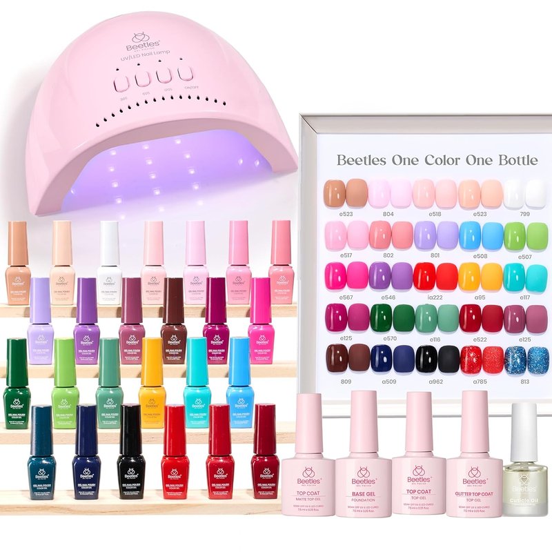 Beetles Gel Nail Polish Kit - 25 Colors with UV Light | Complete 51-Piece DIY Manicure Set for Women