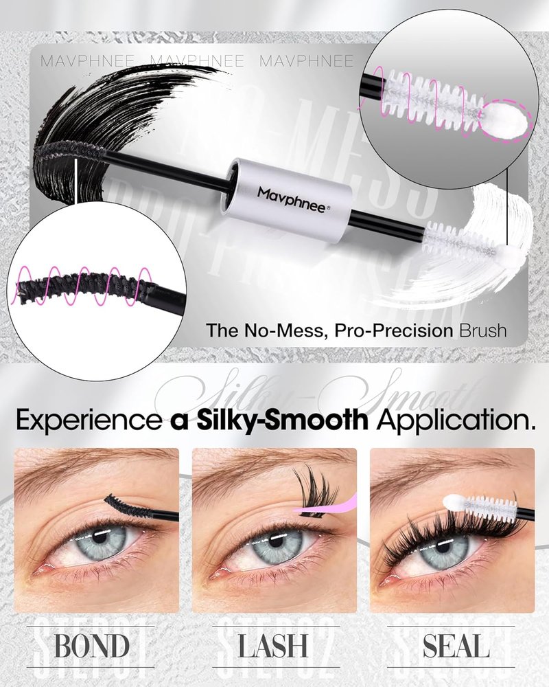Mavphnee Lash Bond and Seal - The Ultimate 72H+ Waterproof Lash Glue for DIY Cluster Eyelash Extensions at Home, Strong, Sleep-Proof Hold for Professional Results
