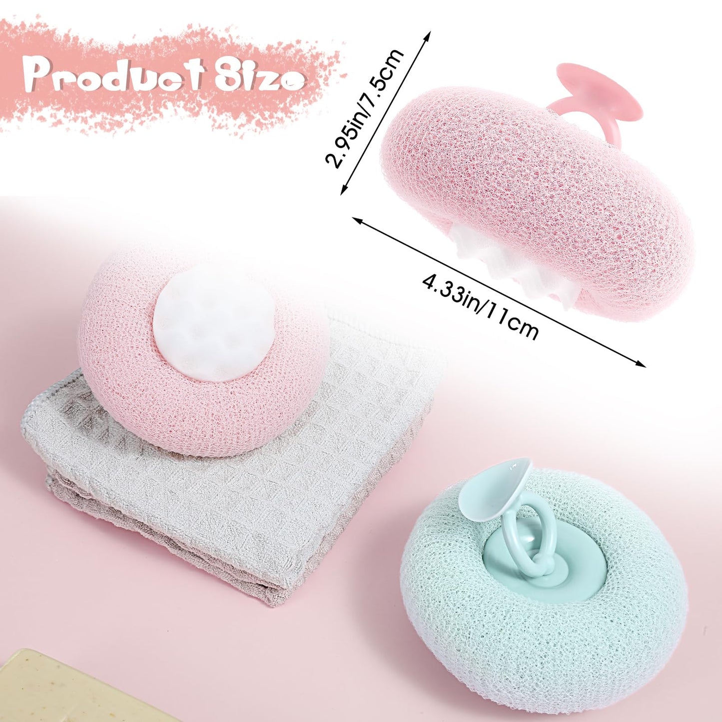 Ptwola 2 Pcs Soft Sunflower Suction Cup Bath Ball Bath Body Brush Exfoliating Mesh Bath Sponge Cleaning Scrubber Bath Sponge Brush with Comfortable Non-Slip Handle (Blue + Purple)