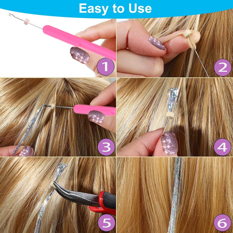 Hair Tinsel Kit - 8000 Strands of 48-Inch Glitter Extensions | 20 Vibrant Colors, Heat Resistant Fairy Hair Accessories