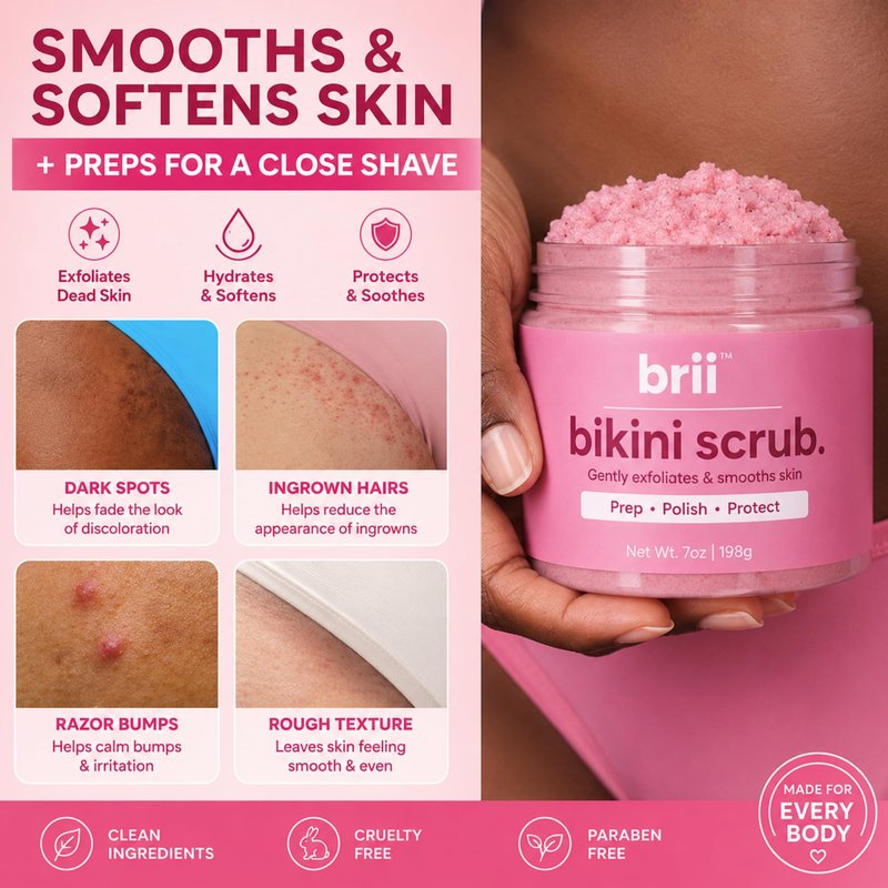 brii Exfoliating Pre Shave + Pre Wax Bikini Area Scrub For Skin Prone To Razor Bumps, Ingrown Hairs & Dark Spots – Gentle Bikini Line & Intimate Area Scrub for Smooth, Even-Tone Skin