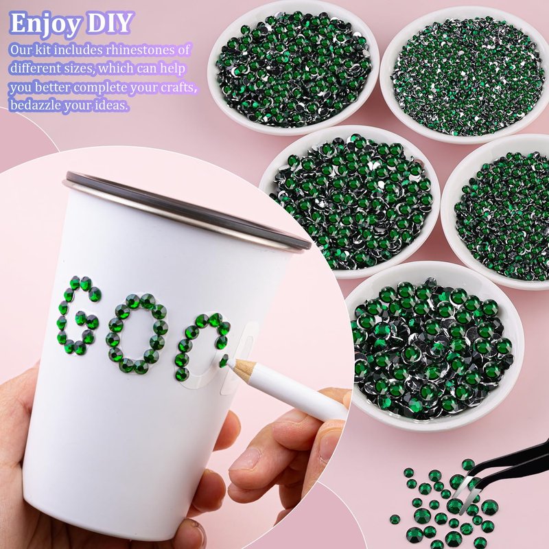 Skiennix 25000 Pcs Resin Rhinestones - Emerald Green Flatback Gems for DIY Craft Projects | 2-6mm Mixed Sizes
