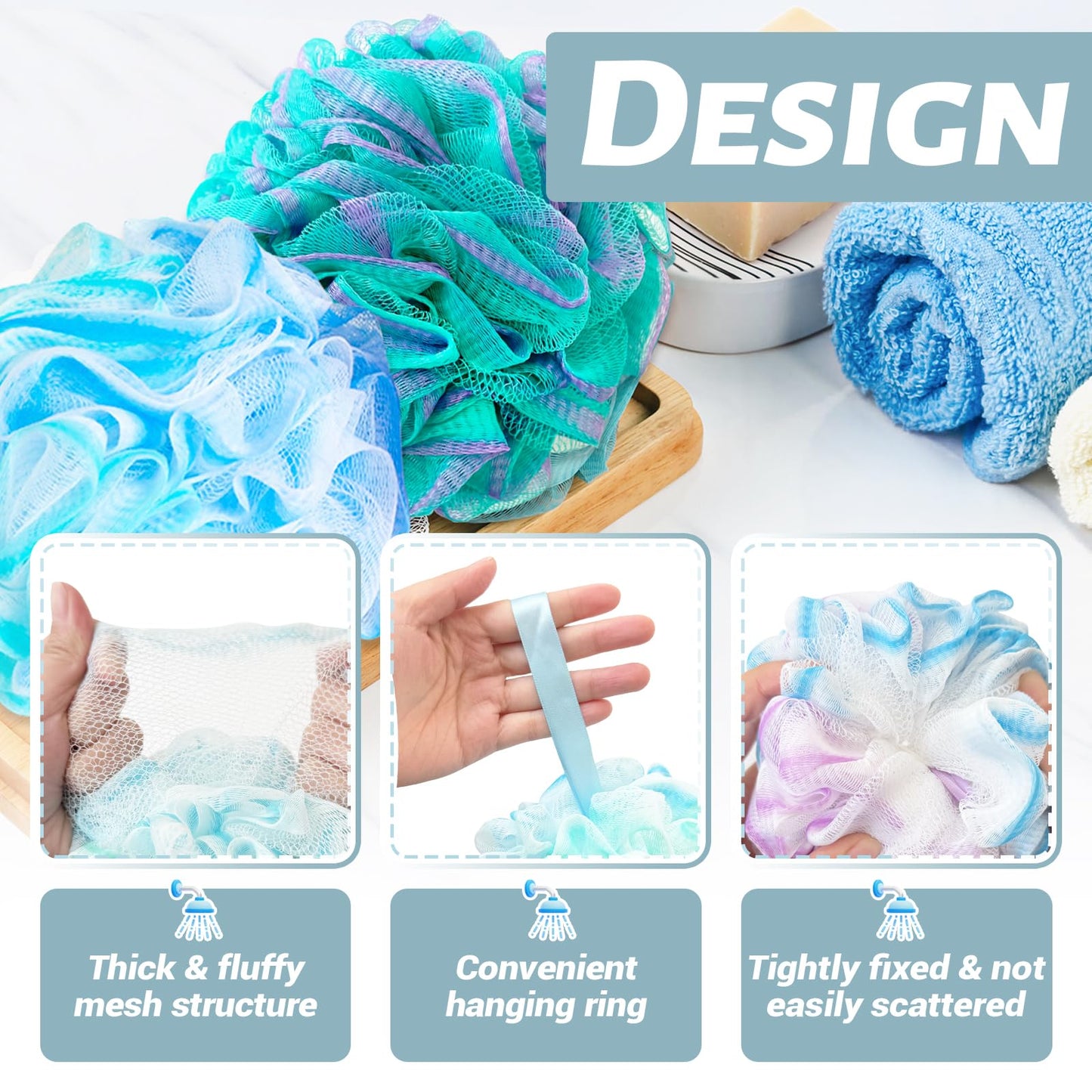 10 Pack Bath Sponges Loofahs 40g,Soft Mesh Shower Loofahs,Body Scrubber Bath Balls for Women and Men Children Washing,Beauty Bathing Accessories,Set of 5 Flower Color