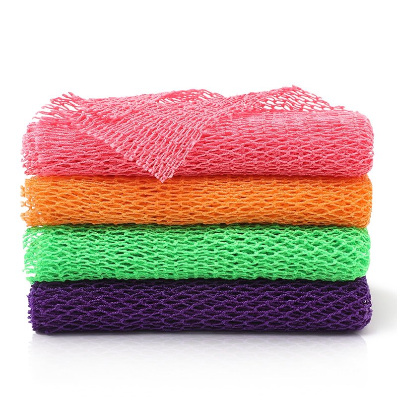 4 Pieces Nylon African Exfoliating Net Sponge, Authentic African Net Sponge for Bath and Shower, Body Scrubber Back Exfoliating Bath Accessories (Pink, Orange, Purple, Green)