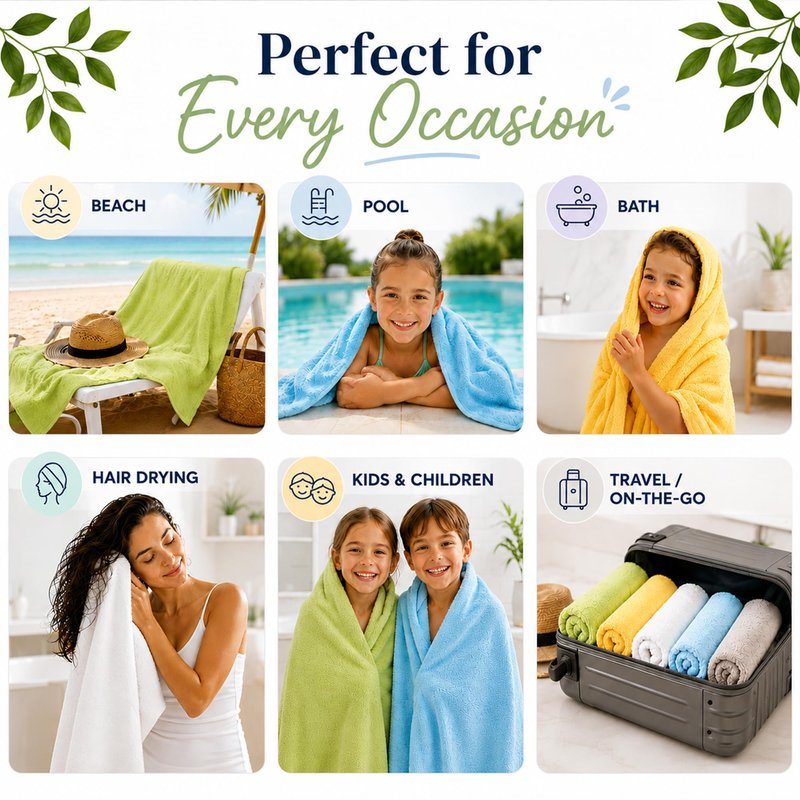 Groko Textiles Small and Lightweight Cotton Towels Assorted Pastel Mix 24 x 40 inches Towels (6) Perfect Size for Hair Drying and Small Children