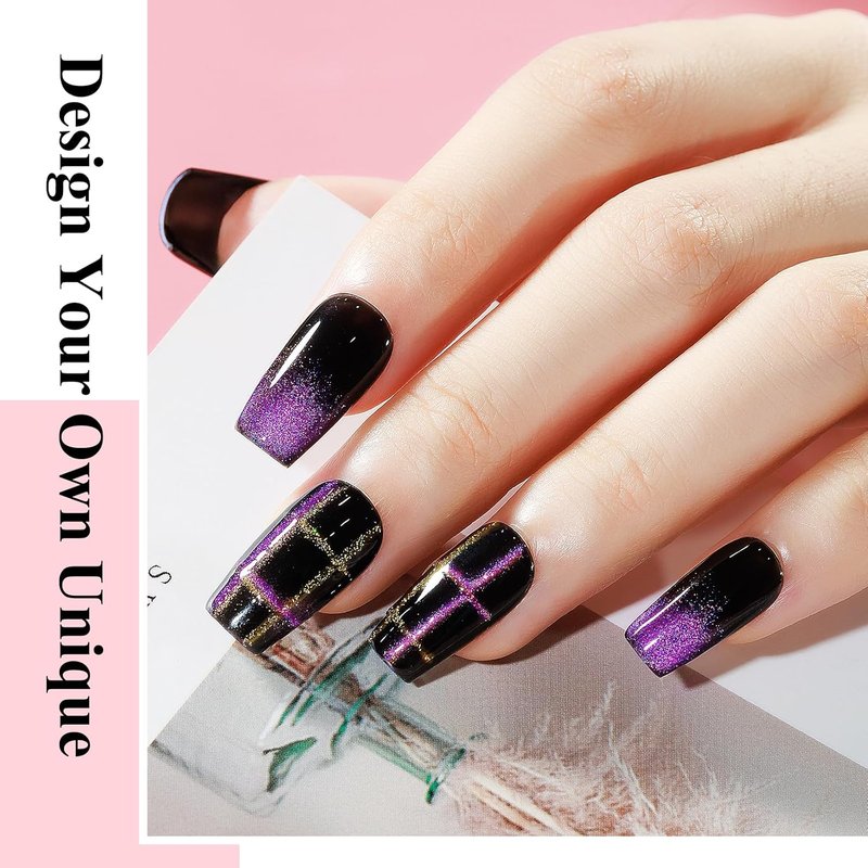 MIZHSE 9D Cat Eye Gel Nail Polish Set - Glitter Chameleon Magnetic Gel with Black & 2 Magnet Sticks