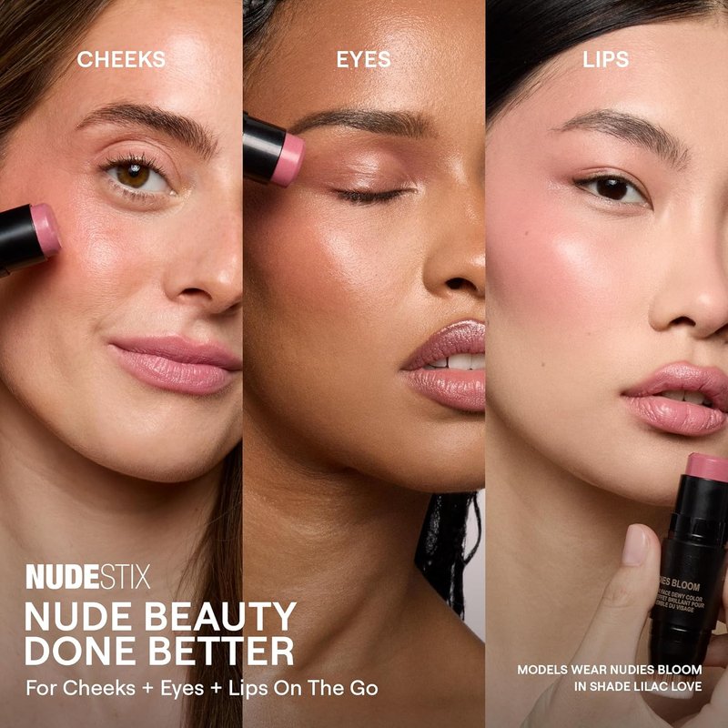 Nudestix Nudies Bloom All Over Dewy Color - 3-in-1 Cream Blush Stick for Cheeks, Eyes & Lips | Sheer Glossy Finish, Vegan Makeup