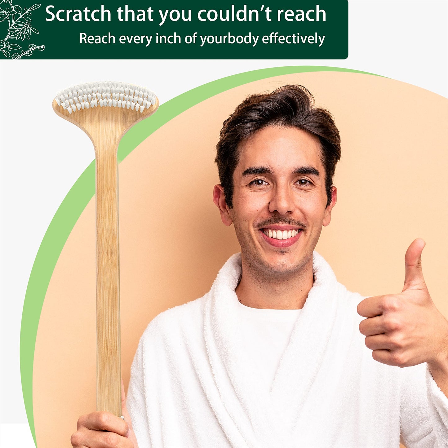 Renook Bamboo Back Scratcher, 22'' Extra Long Curved Handle Reach Back Easily, Wide Brush Head Soft Bristles for Instant Itch Relief, Wet or Dry Use for Shower, Easy to Grip for Men/Women/Elderly