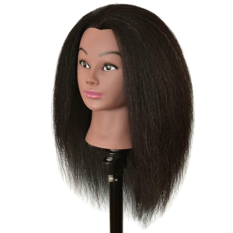 Skiennix 100% Human Hair Mannequin Head - Ideal for Hairdresser Practice & Braiding | Includes Stand