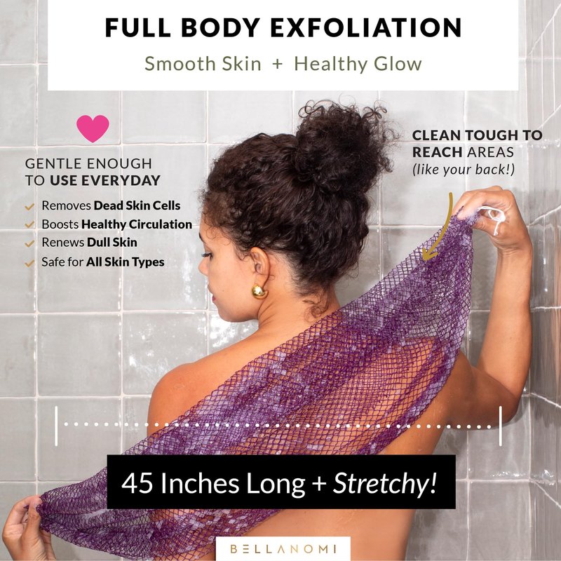 BELLANOMI African Exfoliating Net Sponge 2-Pack Sapo – Authentic & Ethically Sourced, 45" Long Back Scrubber, Quick-Dry 100% Nylon, Gentle Exfoliation Great for Daily Use (Indigo & Blush)