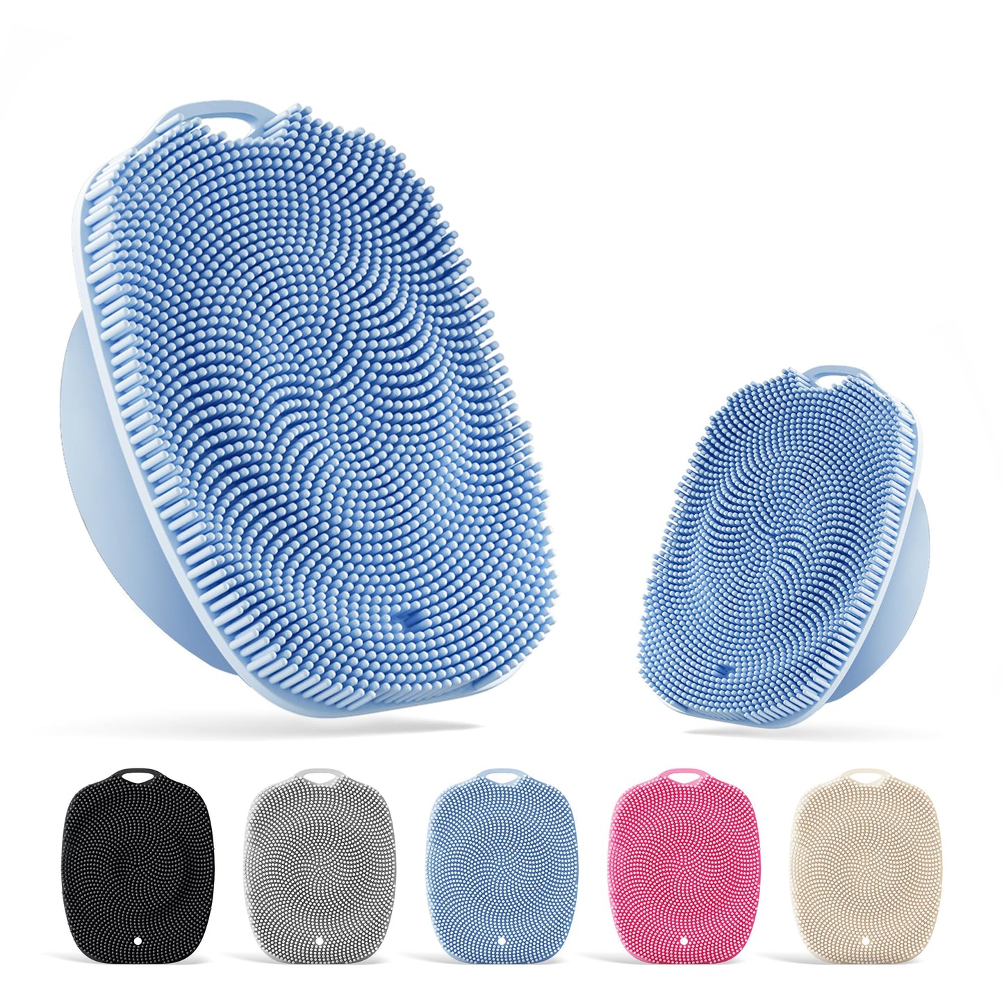 ARIOSOX, Soft Silicone Body Scrubber, Face Scrubber Silicone, Gentle Texture Exfoliating Body Scrubber for Men and Women On Sensitive Skin, Back Large Suction Cup for Easy Dry and Store (Blue)
