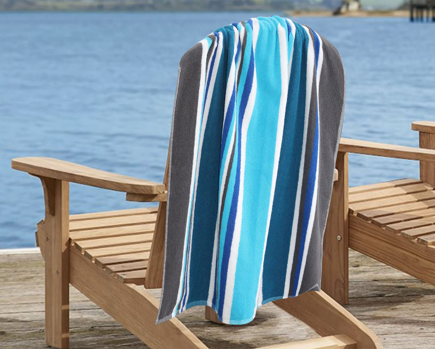 COTTON CRAFT Large Beach Towel - 2 Pack -30 x 60-100% Cotton Terry - Pool Picnic Bath Party - Colorful Absorbent Light Weight Quick Dry Easy Care - Plush Super Soft Luxury Gift - 450 GSM- Cabana Blue