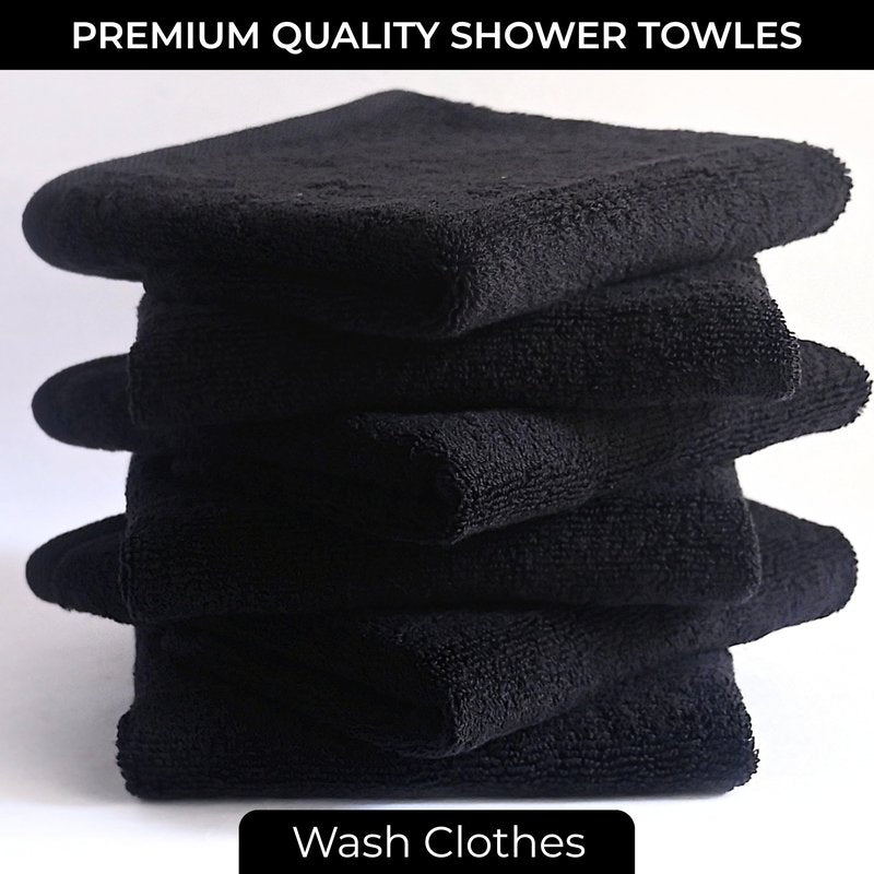 LIVINATI Thick Black 100% Cotton Wash Cloths for Showering Body and Face - 12"X12" 6 Pack Washcloths - Small Terry Towel Bath Rags for Adults and Kids Bathroom - Soft Absorbent