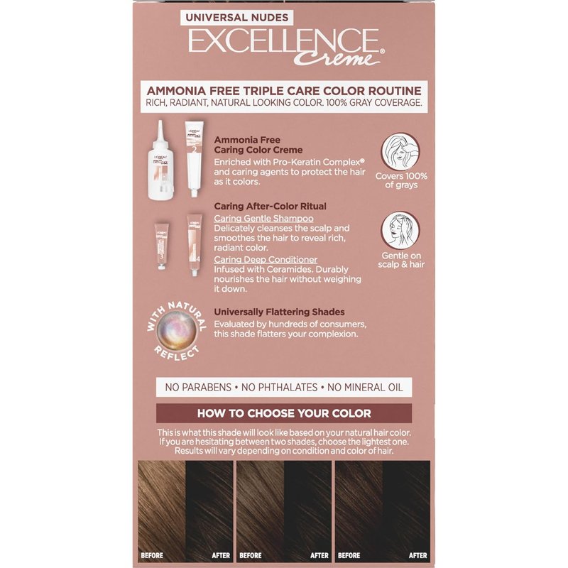 L’Oreal Paris Excellence Universal Nudes Hair Color - Ammonia-Free Gray Coverage, 2N Natural Soft Black, 1 Kit