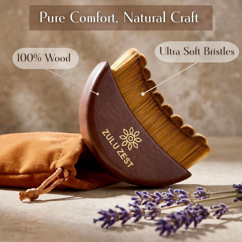 Lymphatic Drainage Face Brush - Curved Bristle Sculpting Tool | Wooden Handle, Soft Dry Brush for Puffiness, Light Brown