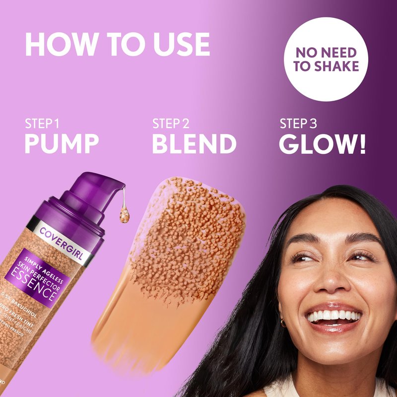 Covergirl Simply Ageless Skin Perfector Essence Foundation, 10 Fair, Tinted Skincare Makeup Hybrid, Sheer Tint, Radiant Finish, Glowy Finish, Vegan Formula, 1.0oz