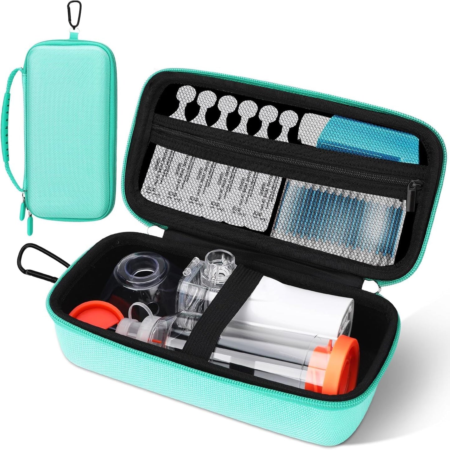 WFDL Asthma Inhaler Case, Portable Nebulizer Organizer, Travel-Ready with Mesh Pocket, Double Zippers, Silicone Handle, Kids and Adults, Stylish Green