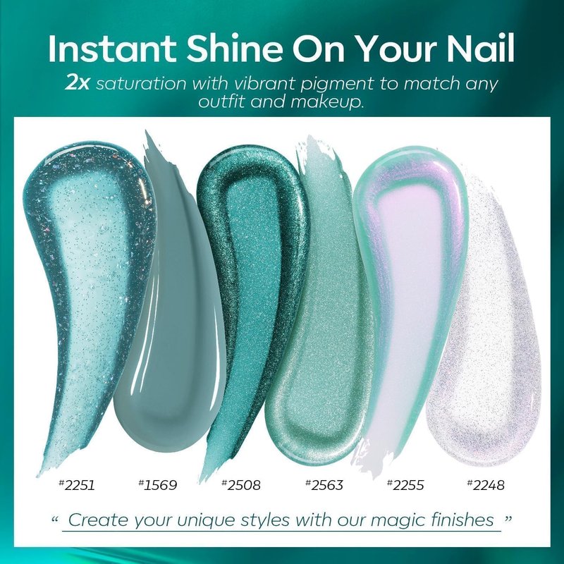 Modelones Gel Nail Polish - 6 Colors HEMA-Free 9D Cat Eye Green & Silver Glitter Kit | Spring 2026
