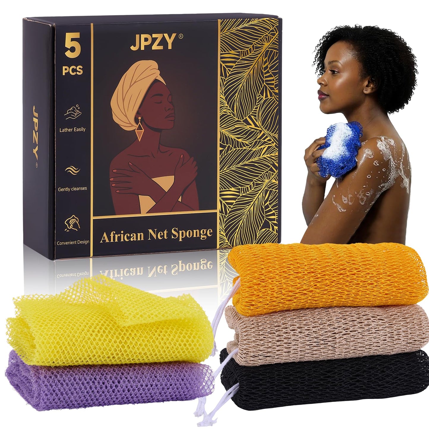 African Net Sponge 5-piece exfoliating Scrub is Suitable for All Skin Types,Bath Sponge for the face and Body, Durable and Gently Exfoliation