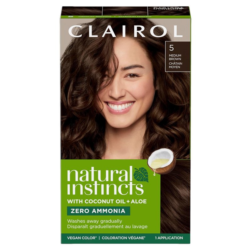 Clairol Natural Instincts Demi-Permanent Hair Dye - Ammonia-Free Vegan Color with Coconut Oil & Aloe Vera | 5 Medium Brown