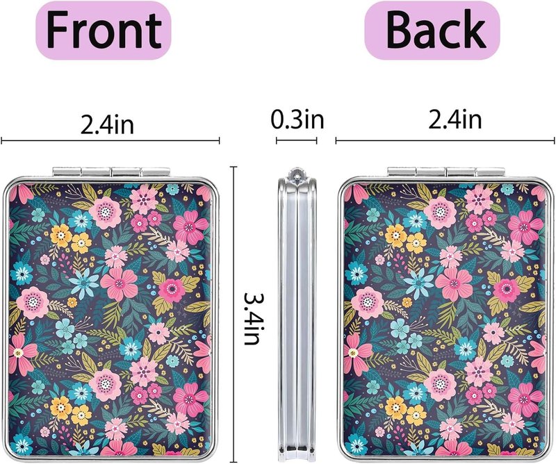 Pocket Mirror, Small Travel Mirror with Magnification, Portable Double-Sided Magnifying Cosmetic Mirror for Daily (2 Flowers)