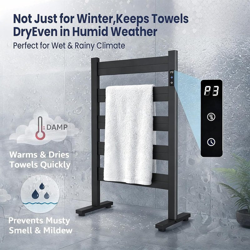 Freestanding Towel Warmer - 5-Bar Adjustable Temperature 110-170°F | Fast Heating, Timer & Auto Shut-Off, Matte Black