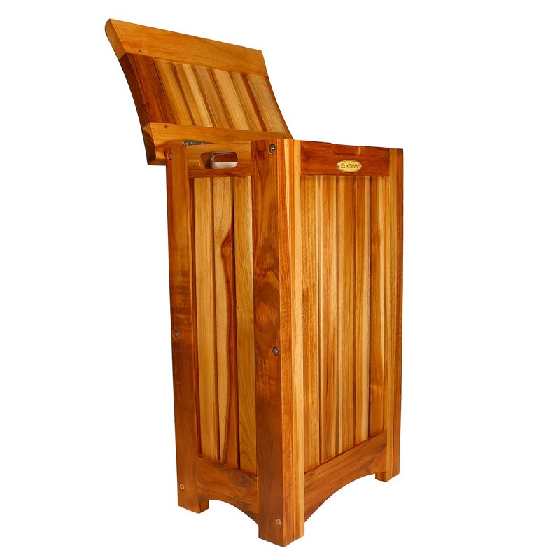 DecoTeak Solid Hamper in Natural Teak, 15 inch W x 12.5 inch D x 16 inch H