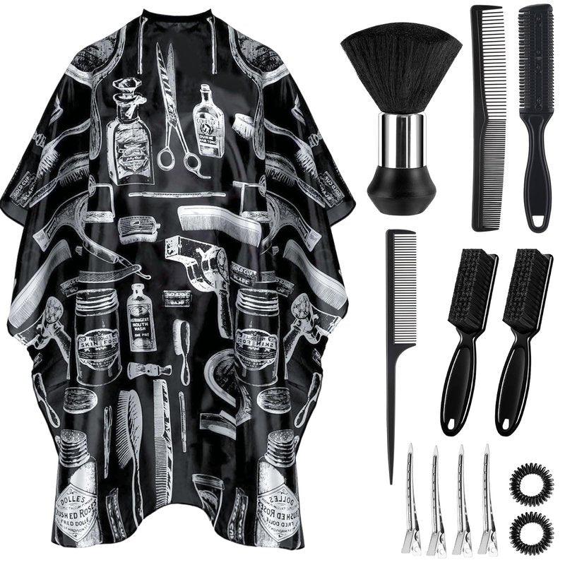 Barber Cape 13Pcs with Neck Duster Brush Adjustable, Extra Long Hair Cutting Cape 63" x 55" Profesional Barber Accessories for Men/Adults/Barber/Salon/Clients/Home/Women/Kids