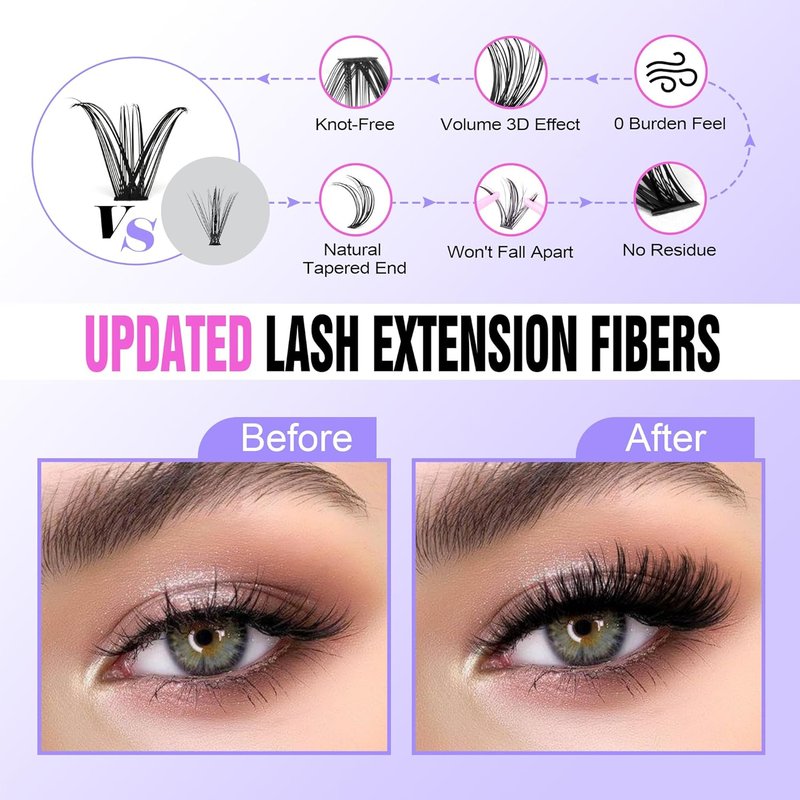 Pawotence Lash Extension Kit - Individual Lash Clusters (40D & 50D) | 8-16mm with Bond, Seal & Tweezers