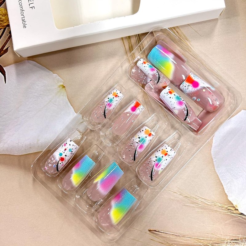 Press On Nails - Medium Length Square Acrylic Coffin Nails | Colorful Gradient Full Cover Design - 24 Pcs for Women