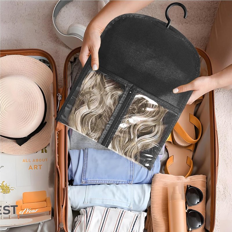 Hair Extension Holder - 2PCS Wig Stand & Organizer for Multiple Wigs | Black Hanger & Storage Bag