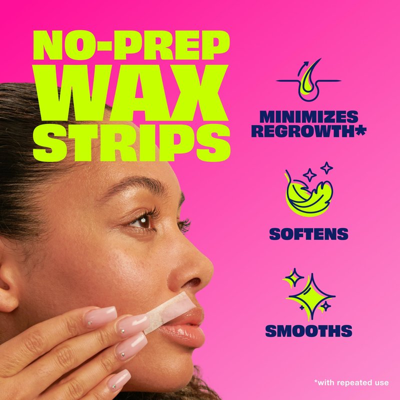 Nair Hair Remover Wax Ready Strips, Face and Bikini Hair Removal Wax Strips, Orchid and Cherry Blossom Extracts, Dermatologist Tested, Plus 4 Post Wipes, 40 Count