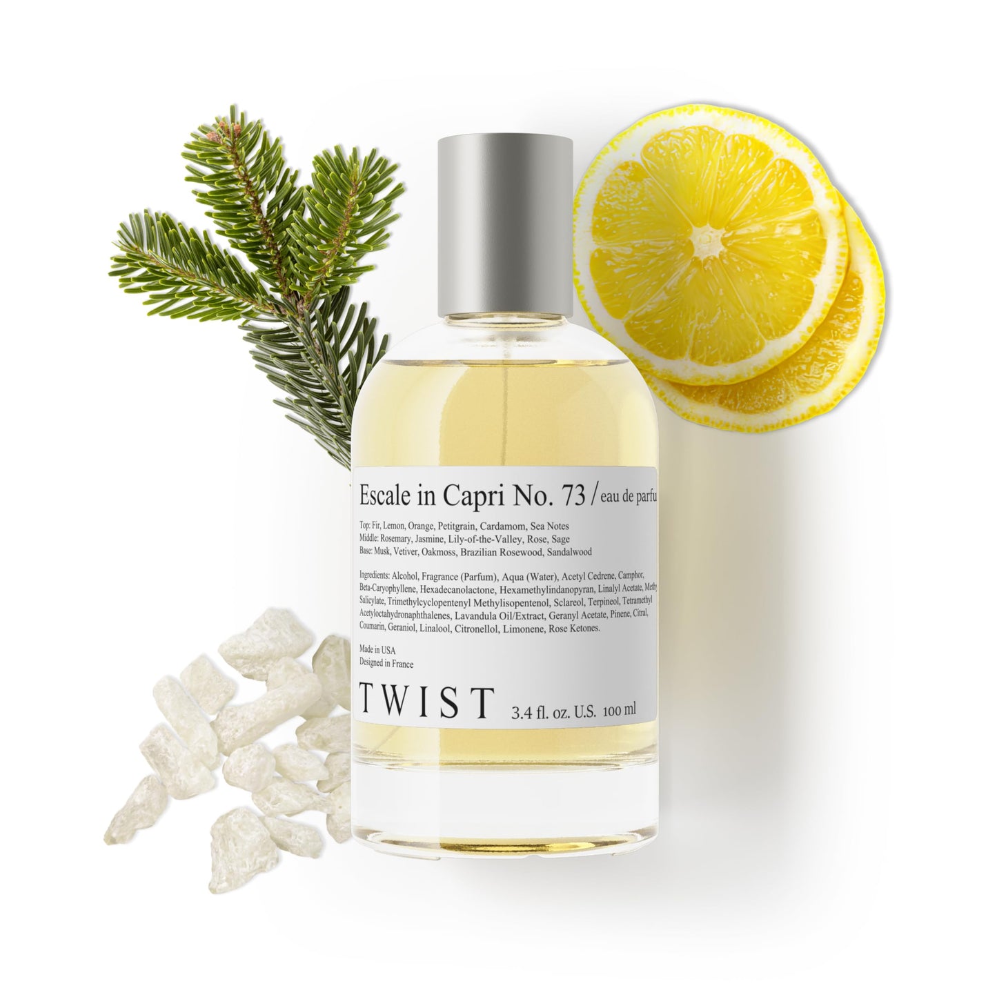 Twist Escale in Capri No. 73 - Inspired by AF Fierce, Long-Lasting Eau De Parfum for Men, Fresh Citrus & Woody Fragrance, Paraben-Free, Vegan, Clean Ingredients – Spray 100 ml | 3.4 fl. oz.