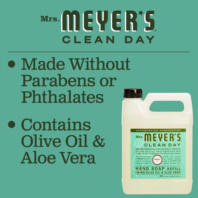 Mrs. MEYER'S Basil Scent Liquid Hand Soap Refill Bottle, 33 Fl oz. (Pack of 6)