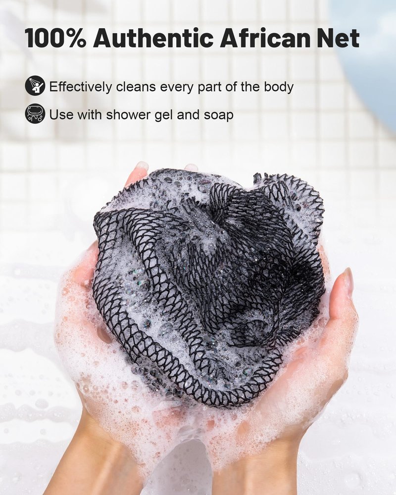 MTDLYICE African Net Sponge 2 Pack, Back Scrubber for Shower, XL 80CM Exfoliating Washcloth, African Net Sponge Authentic, Body Scrubber exfoliator Bath Accessories (Pink,Red)