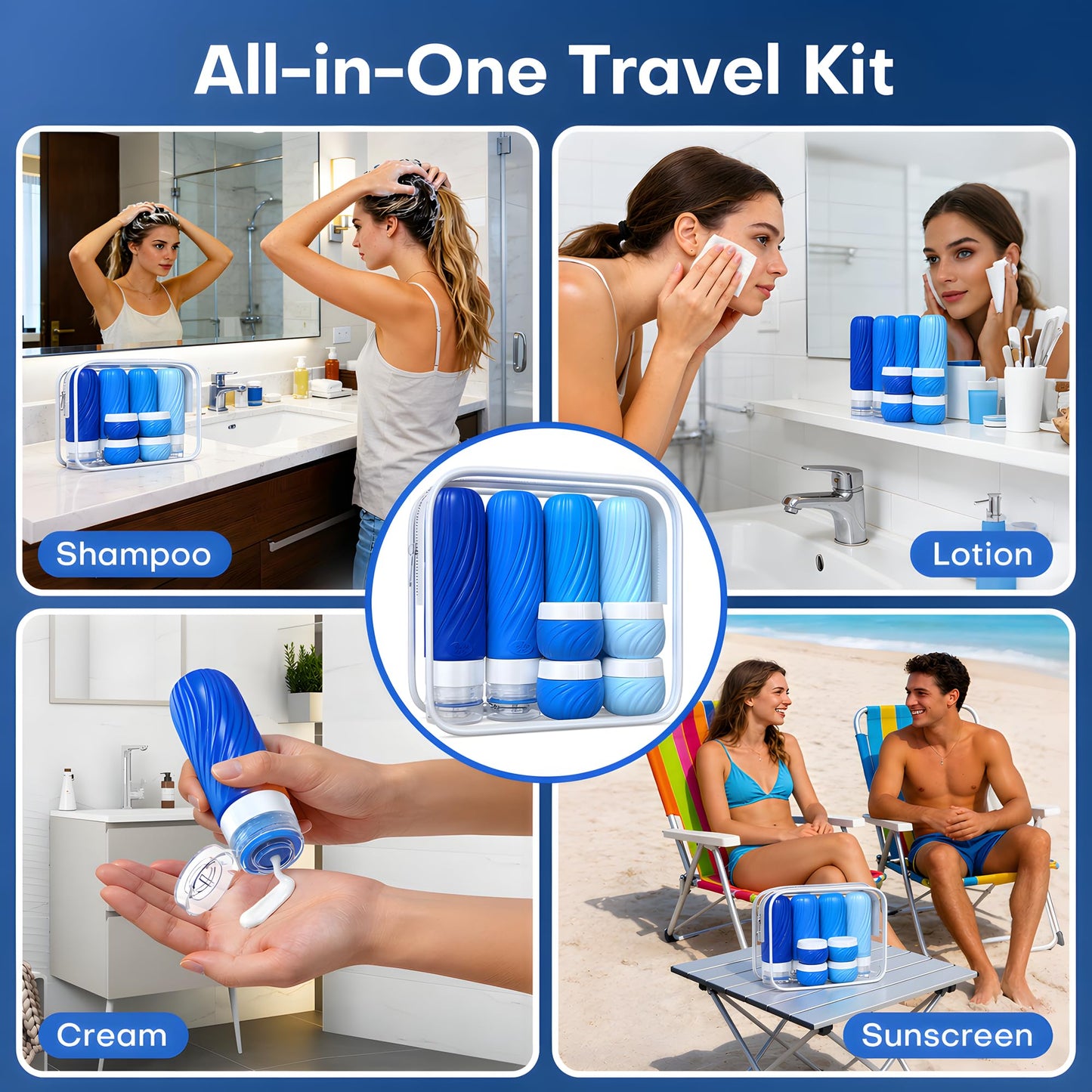SoloVoya Travel Bottles for Toiletries 8 Pack: TSA Approved 3oz Leak Proof Containers - Silicone Squeezable Bottles for Shampoo Lotion - Travel Essentials for Women Men with Clear Bag