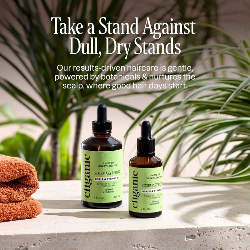 Cliganic Rosemary Hair & Scalp Oil - Nourishing Serum with Biotin & Jojoba for Frizz Control | 2 Fl Oz