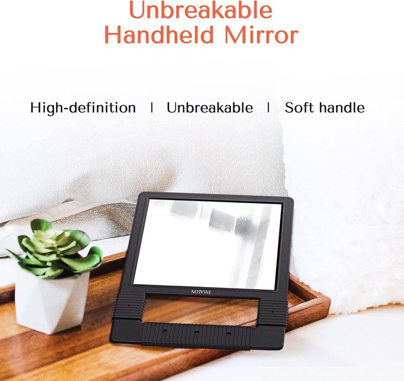 Handheld Mirror - Unbreakable Shatterproof Design with Silicone Handle for Makeup, Barber, Shower | Black